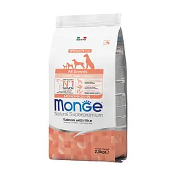 Сухий корм для собак Monge Dog All breeds Puppy&Junior зі смаком лосося та рису 2.5 кг (8009470011204)