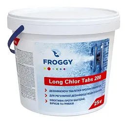 Повільний хлор для басейну Froggy Long Chlor Tabs 200 25 кг таблетки 200 г для дезінфекції води