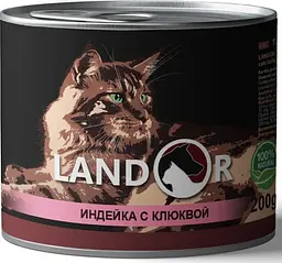 Вологий корм LANDOR Повноцінний збалансований для стерилізованих дорослих кішок індичка з журавлиною 0,2 кг