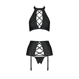 Комплект із еко-шкіри з імітацією шнурівки Passion Nancy Set black L/XL - мініатюра 3