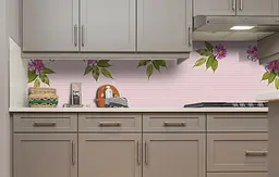 Вініловий кухонний фартух Рожеві квіти наклейка для кухні ПВХ листя на тлі 60х200 см Happy Pocket Z181688 - мініатюра 3