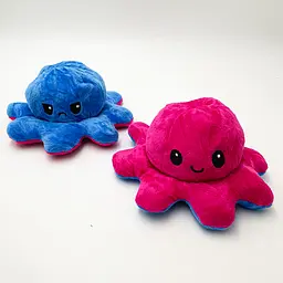 М'яка іграшка Восьминіг перевертень двосторонній веселий сумний Mood Octopus 16 см UKC малиново/синій - мініатюра 2