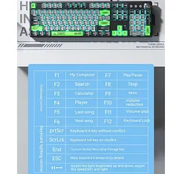 Клавіатура ігрова механічна Aula Mechanical F-2088 PRO Black-Gray, +10 keys Green, KRGD Blue - мініатюра 3