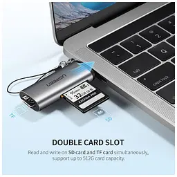 Зчитувач флеш-карт Ugreen USB Type-C 3.1 to TF/SD CM184 Gray (50704) - мініатюра 2