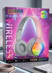 Дитячі бездротові навушники QC580 RGB Bluetooth стерео гарнітура накладні Ліловий - мініатюра 3