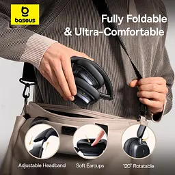 Накладні навушники Baseus Bowie H1s, Noise-Cancellation Wireless Headphones, BT5.4, ANC, 800mAh, 60h, 120h, black - мініатюра 12