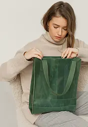 Шкіряна жіноча сумка шоппер Бетсі зелена - мініатюра 2