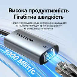 Мережевий адаптер Vention зовнішня мережева карта USB-A на Ethernet RJ45 10/100/1000 Мбіт/с без встановлення драйверів у macOS і Windows 8–11 для USB-порту док-станції Nintendo Switch з LED-індикаторами підключення з алюмінієвим тепловідвідним корпусом з вбудованим кабелем 0,15 м сірий (CEZHB) - мініатюра 4