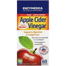 Яблучний оцет Enzymedica Apple cider vinegar 60 вегетаріанських капсул - мініатюра 2