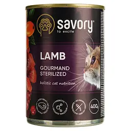 Набір вологого корму для дорослих стерилізованих кішок Savory Cat Can Adult Sterilised з ягням 6 шт x 400 г - мініатюра 2