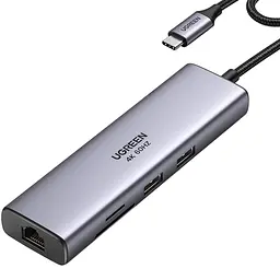 Док-станція USB3.1 Type-C --> HDMI 4K60Hz/USB 3.0x2/RJ45/SD/TF/PD 100W Ugreen CM512 Сіра