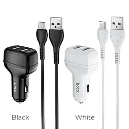 Набір кабель і адаптер автомобільний HOCO Micro USB Cable Leader Z36 білий - мініатюра 3