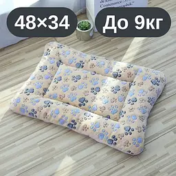 М’який плюшевий килимок-лежанка для котів та собак, теплий двосторонній матрацик, 48×34, до 9 кг, коричневий з лапками KT8001172