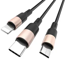 Дата кабель Hoco X26 Xpress 3in1 Lightning -MicroUSB-Type-C (1m) Чорний / Золотий - мініатюра 2