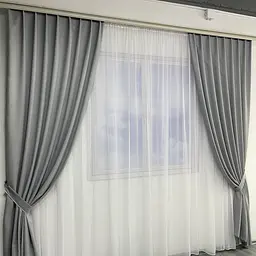 Мікровелюрові штори світло-сірого кольору 2шт. 150х270 з білим шифоновим тюлем 400х270, на тасьмі ALBO pbe0052659 - мініатюра 6