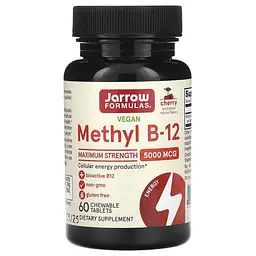 Кобаламин (B-12) Methyl B-12 Maximum Strength 5,000 mcg 60 жевательных таблеток Jarrow Formulas vit0005737