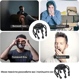 Масажер для голови акумуляторний 3D No Brand 8 головок 3 режими Чорний (MSGHDR-0039) - мініатюра 3
