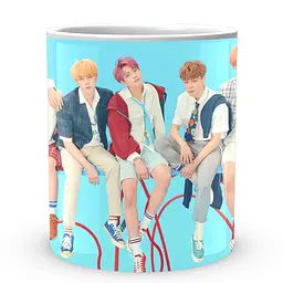 Кухоль GeekLand Bangtan Boys BTS Яскраво-блакитний фон Турніки CP 04.473.948 330 мл білий - мініатюра 2