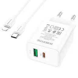 МЗП Borofone BA67A PD20W+QC3.0 (1USB-A/1C) + кабель Type-C to Lightning Білий - мініатюра 3
