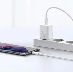 Мережевий зарядний пристрій 3A/25W з входом Type-C BASEUS Super Si кабель Type-C універсальне заряджання для телефона Білий - мініатюра 3