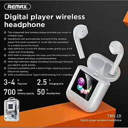 Навушники Bluetooth Remax Digital Player TWS-19 BT5.0 IPX4 - мініатюра 3