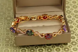 Браслет Xuping Jewelry Вітражі часу з темними різнокольоровими каменями 19 см 8 мм золотистий