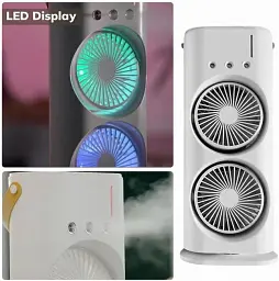 Вентилятор настільний подвійний з охолодженням Double-ended Spray Fan LED-підсвітка 3 швидкості пульт - мініатюра 10