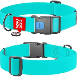 Нашийник для собак Waudog Waterproof з QR паспортом, світлонакопичувальний, пластиковий фастекс, XXL, 46-70х4 см, бірюзовий