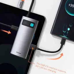 Usb-хаб Baseus Metal Gleam Series 4-in-1 Multifunctional Type-C Hub Docking Station Сірий - мініатюра 3