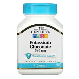 Вітаміни та мінерали 21st Century Potassium Gluconate 595 mg, 110 таблеток