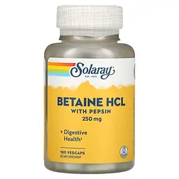 Бетаїн Betaine HCL with Pepsin 250 mg 180 капсул Solaray vit0006496