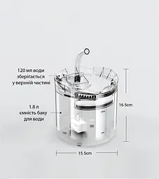 Фонтан для котів Pet Fountain WF060 1,8 л з фільтром, Прозорий - мініатюра 10