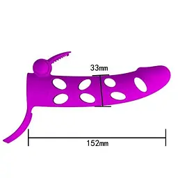 Насадка на член - Pretty Love Vibrating Penis Sleeve With Ball Strap 6" Purple - мініатюра 5