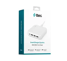 Мережевий зарядний пристрій Ttec SmartCharger Quattro GaN USB-C/USB-A 65W White 2SCG02B - мініатюра 4