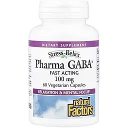 Гамма-аміномасляна кислота Natural Factors Stress-Relax Pharma GABA 100 mg, 60 вегакапсул для спокою