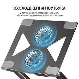 Охолоджувальна підставка для ноутбука до 15.6 дюймів OfficePro LS-121-G 2xfans Aloy Aluminum Gray - мініатюра 5