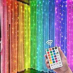 Гірлянда штора роса 3х3 RGB Niki Light роса від юсб роса на пульті завіса 300 LED різнокольорова 16 кольорів - мініатюра 2