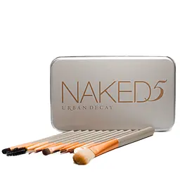 Набір пензликів для макіяжу Naked3 з 12 інструментів в металевому футлярі