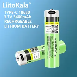 Акумулятор 18650 3400mah із захистом та вбудований зарядний пристрій через USB кабель TYPE-C вхід LiitoKala Lii-USB-34B - мініатюра 2