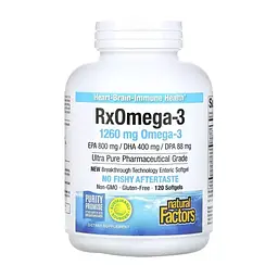 Жирные кислоты Natural Factors Омега-3, 1260 мг, RxOmega-3, 120 гелевых капсул (NFS-03549)