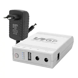Комплект Mini UPS з блоком живлення: джерело безперебійного живлення Mini UPS WGP UPS103A White 10400mAh 5V/9V/12V, Li-ion 4*2.6Ah, для роутера і оптичного термінала та блок живлення SPF-1202B 12V/2A (24W) (42-00262)
