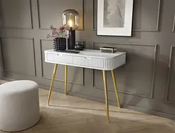 Стіл туалетний Perfect Home Зова / Zova з 2 шухлядами та золотими ніжками T103 Білий (PFH-091299)