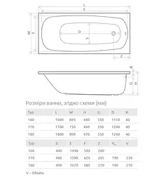 Ванна акрилова Radaway Tesalia 160x70 з ніжками + сифон (WA1-06-160x070U) - мініатюра 4