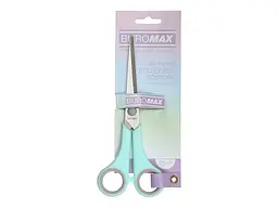 Ножиці BUROMAX 17см PASTEL, м'ятні круглі ручки, з сірими гумов. вставками