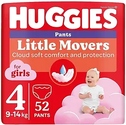 Підгузки-трусики для дівчаток Huggies Little Movers Pants 4 (9-14 кг) 52 шт.