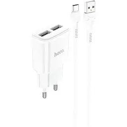 МЗП Hoco C88A Star round 2.4A (2USB-A) + кабель USB to Type-C Білий