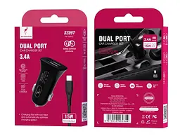 Автомобільний зарядний пристрій SkyDolphin SZ09T (2USB, 3.4A) Black + кабель Type-C (AZP-000110)