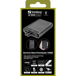 УМБ Sandberg 10000mAh 20W PD Survivor Nano Powerbank 2xUSB-C IN/OUT, IPX8 - мініатюра 3