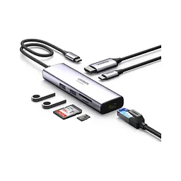 Концентратор Ugreen USB3.1 Type-C to HDMI/USB 3.0x2/RJ45/SD/TF/PD 100W CM512 (60515) - мініатюра 3