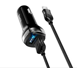 Автомобільний зарядний пристрій АЗП 12-24V HOCO Z-40+ кабель Micro, 2xUSB, 2.4A, кабель 1 м, чорний